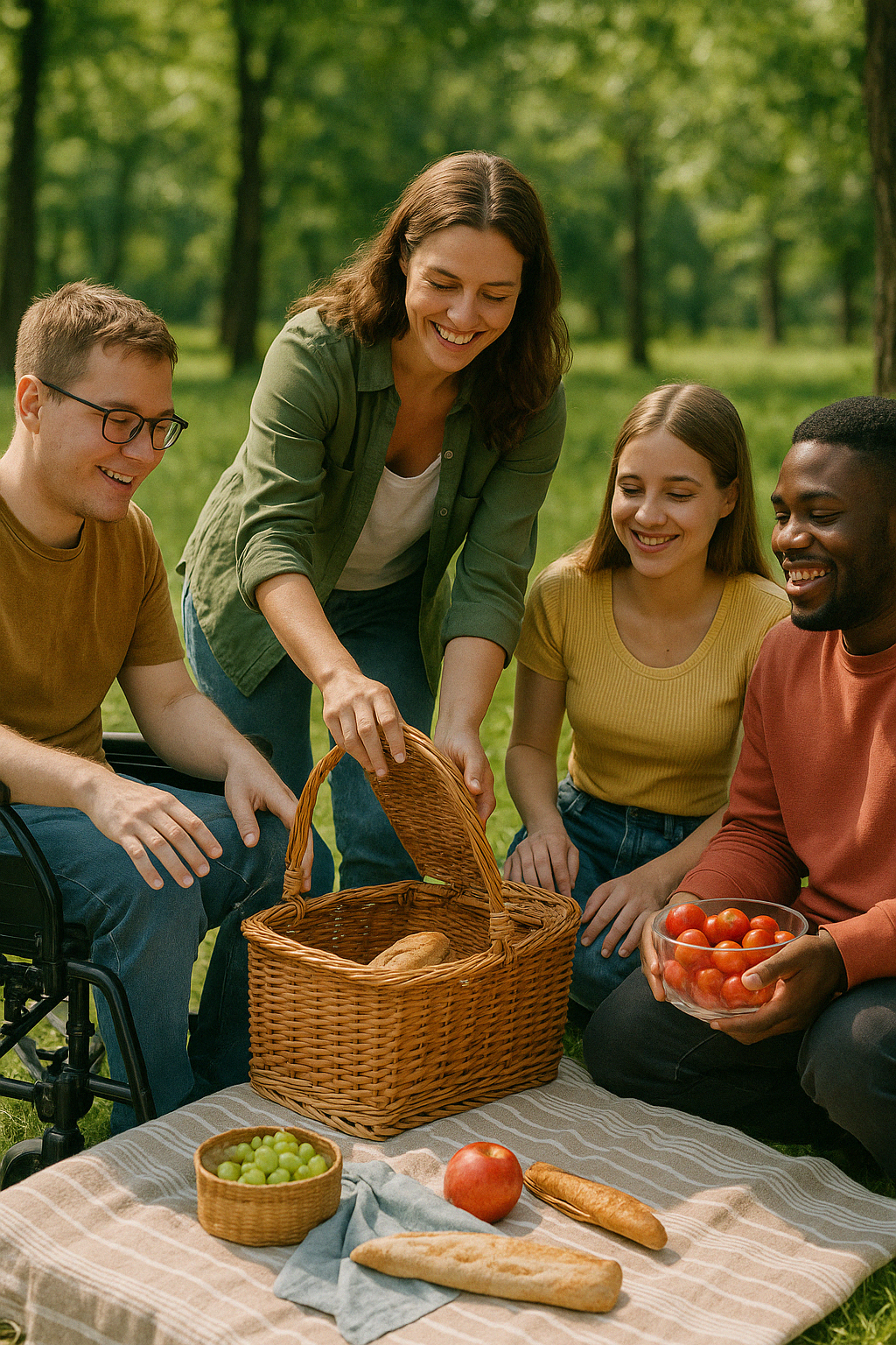 Préparation d’un pique-nique dans le parc du foyer