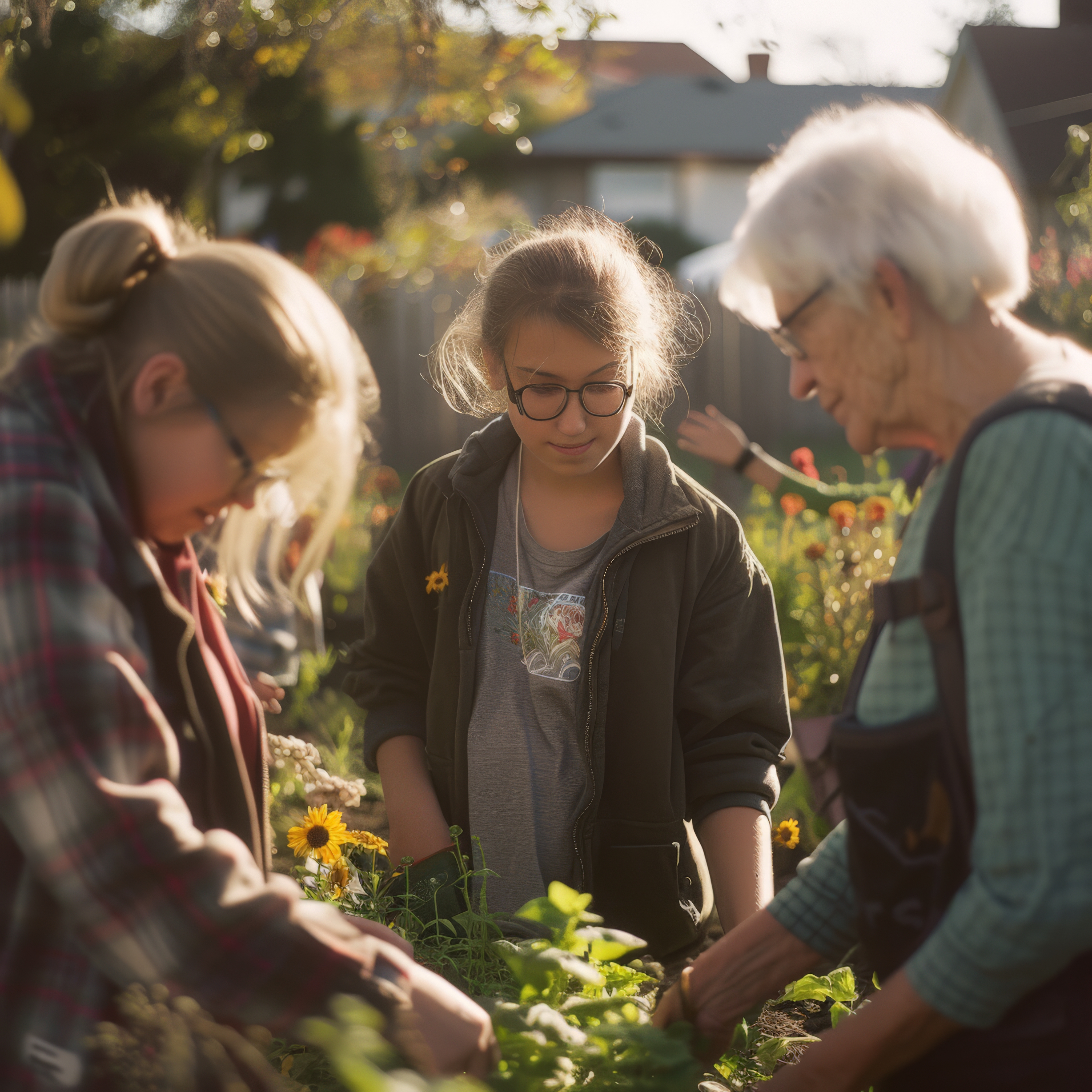 Résidents dans le jardin thérapeutique